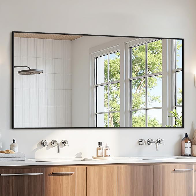 Bathroom Mirror 71" x 36", Large Rectangle Wall Mirror, Black Metal Frame Wall Mounted Mirrors for Bathroom, Vanity, Bedroom, Entryway Decor(Horizontal/Vertical)