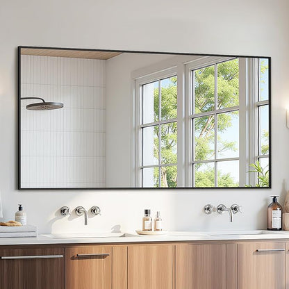 Bathroom Mirror 71" x 36", Large Rectangle Wall Mirror, Black Metal Frame Wall Mounted Mirrors for Bathroom, Vanity, Bedroom, Entryway Decor(Horizontal/Vertical)