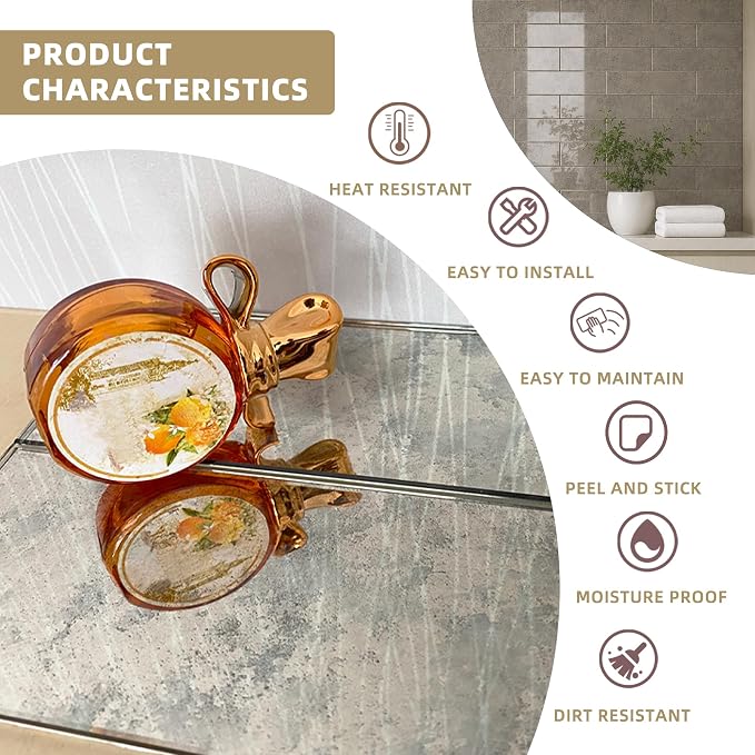 20PCS Peel and Stick Backsplash Tile, 3"x 9" Antique Mirror Glass Tile(Fog) | Self-Adhesive Subway Tile, Backsplash Tile for Kitchen/Bathroom/Living Room