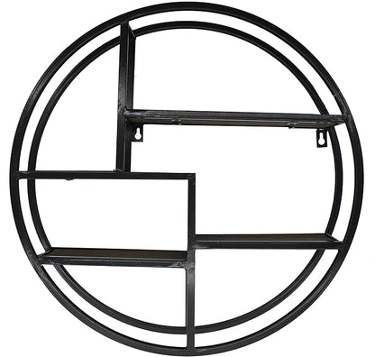 Admired By Nature, 18" Mounted Iron Circle Hanging Storage Shelving Floating Shelf 4 Tier Floating Circular Wall Decor Round Decorative Hanging Shelves, Sphere Shape Wall Shelf For Home, Black, 1 unit