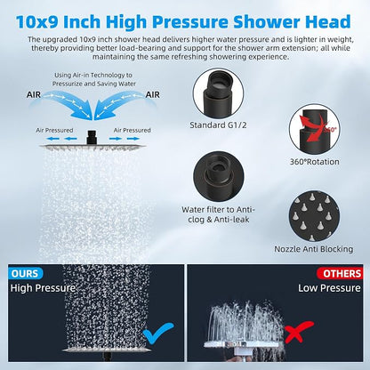 Hibbent 10'' Filtered Rain Shower Head, Extension Arm, Oil Rubbed Bronze | High Pressure Rainfall Showerhead, Brass Adjustable 16" Shower Head Extension Arm, 20 Stage Shower Filter, Fixed Showerheads