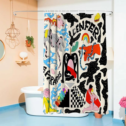 Colorful Abstract Nude Body Aesthetic Art Shower Curtain Set 72x72 Inches | Abstract Colorful Nude Body Graffiti Art Print, Modern Indie Home Guest Housewarming Art Lover Bath Decor, With Fabric Hooks