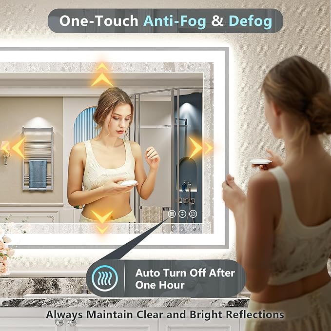 40x36 Inch Brushed Nickel LED Bathroom Mirror, Backlit & Front Lit | Silver Framed Anti-Fog Lighted Vanity Mirror with Lights, 3 Color Dimmable, Memory, HD Tempered Glass, CRI95, IP54, UL Listed