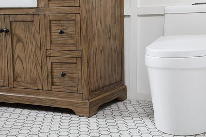48" Pre-Assembled Bathroom Vanity with Sink, Solid Birch and MDF, Carrara White Marble Countertop Attached, Single Rectangle Porcelain Sink, 6 Soft-Close Drawers, Driftwood