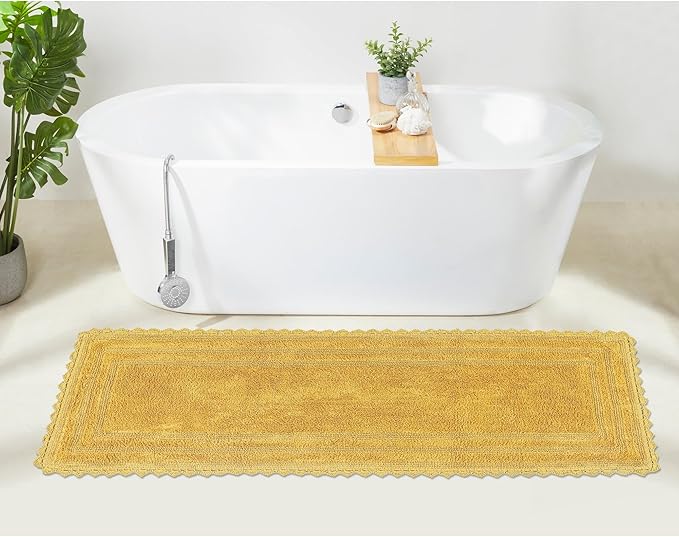 Better Trends Lilly Crochet Yellow Large Bath Mat & Long Bath Rugs, 100% Cotton & Reversible Bath Runner Rug, Absorbent Shower Rugs for Bathroom, Washable Bath Rugs - 20 x 60 Runner Rug