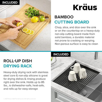 KRAUS Kore Workstation 30-inch Undermount 16 Gauge Stainless Steel Kitchen Sink, Double Bowl Kitchen Sink with Accessories, KWU112-30