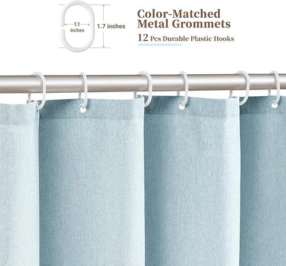BTTN 78 Long Shower Curtain, Boho Scalloped Linen Textured Thick Cloth Shower Curtain Set with 12 Hooks, Tall Modern Decorative Waterproof Washable Fabric Shower Curtains for Bathroom, 72x78, Fog Blue