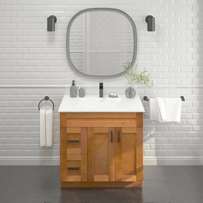 36" Shaker Bathroom Vanity Sink Base with Drawers (Ready-to-Assemble) (Maple Shaker Vanity Base)