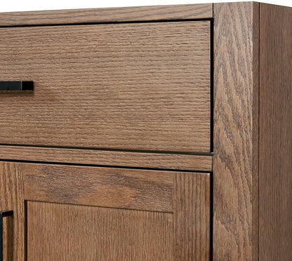 ARIEL Hepburn 36-inch Bathroom Vanity Base Cabinet,Solid Wood, 2 Soft Closing Doors, 5 Dovetail Drawers, Brown Oak