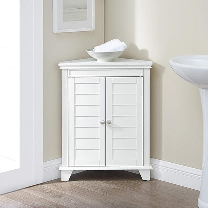 Crosley Furniture Lydia Corner Storage Cabinet and Bathroom Organizer with Shelves, White