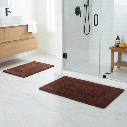 Bathroom Rugs - 2-Piece Cotton Bathroom Mat Set - Machine Washable Bath Mats for Washroom, Kitchen, or Laundry Room by Lavish Home (Chocolate)