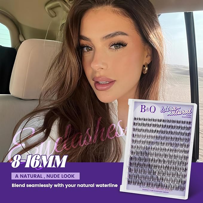B&Q Wispy Lash Clusters Kit, Natural 04, Individual False Eyelashes Extension Set, Undetectable Natural Look for Effortless Day-to-Night Beauty, from Office Elegance to Date Night Glamour(8-16mix)