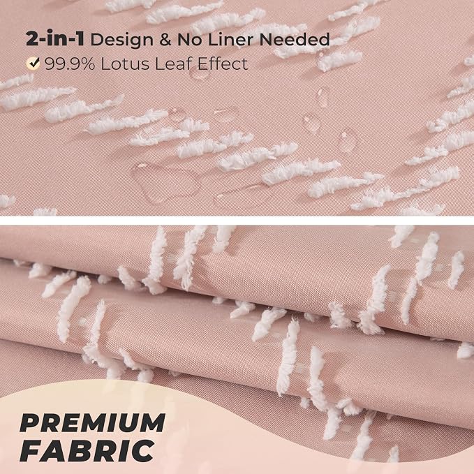 Extra Long Blush Pink Boho Shower Curtain Cute Shower Curtain Textured Tufted Chevron Striped Minimalist 72 x 84