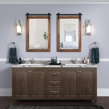 COGOOD Farmhouse Bathroom Mirrors for Over Sink - 30 x 22 Brown | Rustic Barn Door Wood Framed Vanity Mirror for Entryway, Living Room, Bedroom, Dresser Wall Decor