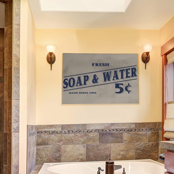 Renditions Gallery Fresh Soap & Water Sign Blue Text Bathroom Décor Gallery Wrapped Canvas Wall Art, 18x27,