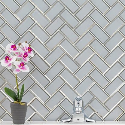 MSI Ice Bevel Herringbone 11 in. x 14 in. Glossy Glass Tile for Kitchen Backsplash, Wall for Bathroom, Accent, and Shower Wall Tile Mesh-Mounted Mosaic