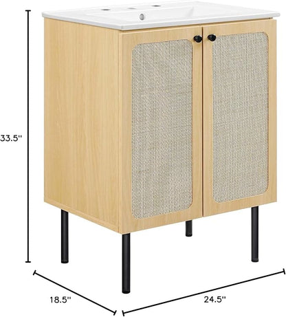 Modway EEI-6693-OAK-WHI Chaucer 24" Bathroom Vanity, Oak White