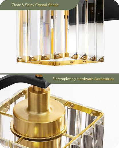 EDISHINE 2-Light Black Gold Bathroom Vanity Light, Crystal Wall Sconce, E26 | Up/Down Reversible, Modern Style, Black Gold Frame, Ideal for Bath, Powder Room