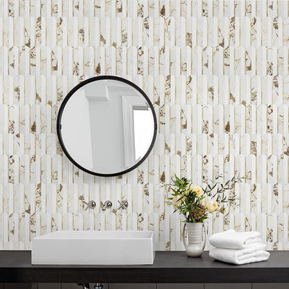 Vamos Tile Peel and Stick Backsplash Seamless Tile,10-Sheet Fish Scale Tile | Stick on Backsplash for Kitchen & Bathroom,White Marble Look PVC+Metal Gold Self Adhesive Mosaic Wall Tiles,11.9''x10.8''