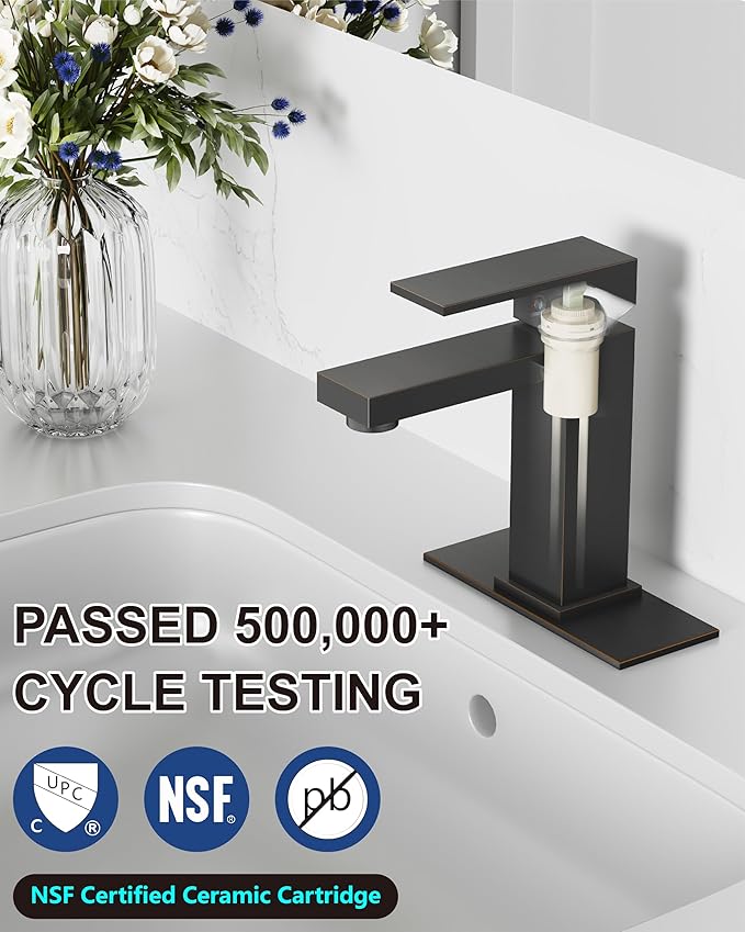 Midanya Bathroom Faucets 1 Hole, Single Handle Stainless Steel Bathroom Sink Faucet, Modern Vanity Faucets with Deck Plate,Water Supply Hoses and Pop Up Drain,Oil Rubbed Bronze