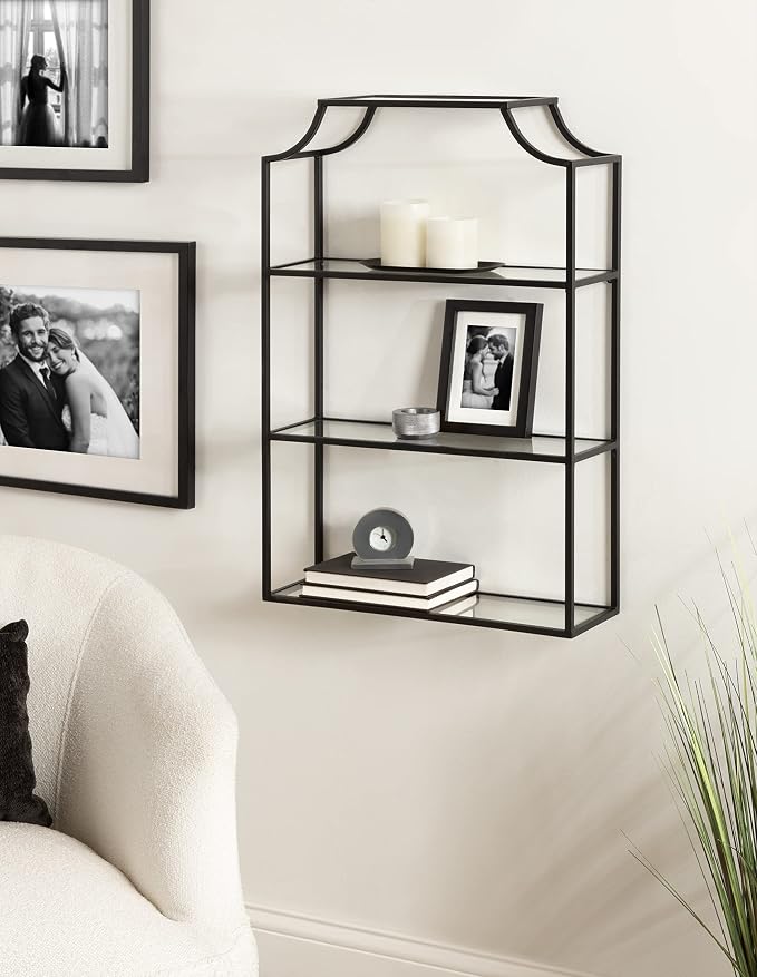 Kate and Laurel Ciel 3 Tiered Wall Shelf, 20 x 30, Black, Decorative Floating Shelf Storage and Wall Organizer