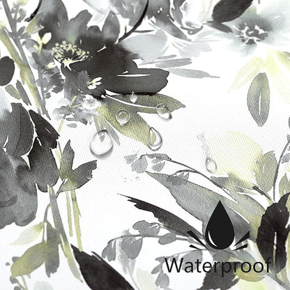 MAYZUS Grey Black Watercolor Floral Shower Curtains for Bathroom, 72x72 | Modern Abstract Flower Decorative Fabric Shower Curtain Set with Hooks, Grey Yellow