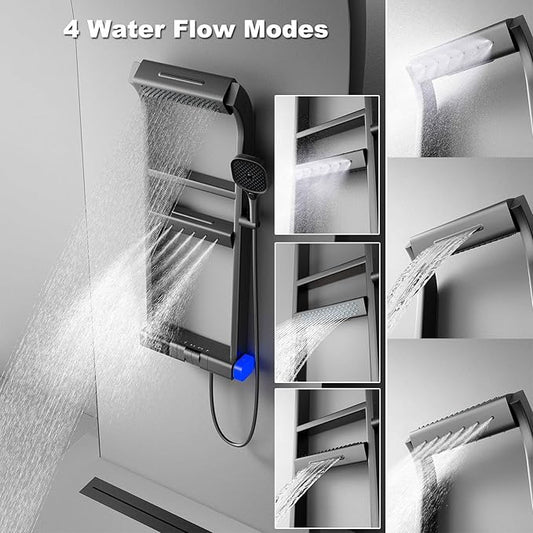 BEITH Thermostatic Shower System, 2025 Upgraded 6 Functions Piano Key Design Shower Set, 40x10cm Shower Faucet Sets Complete and Handheld, LED Digital Display, Bathtub Faucet, 59A Copper