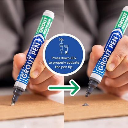 Grout Pen Dark Grey Tile Grout Paint Marker - 2 Pack w/Extra Tips (7mL) | Waterproof Grout Refresh Restorer for Kitchen & Bathroom, Tile Grout Colorant and Sealer Pens - Narrow Tip 5mm - Dark Grey