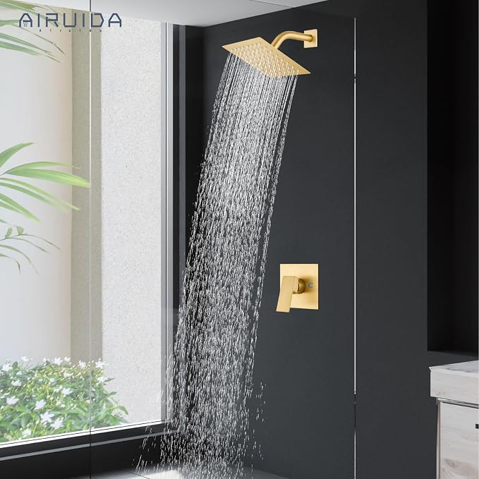 Airuida Shower Faucet Set,6 Inch Shower Valve Kit,Brushed Gold | Male Threads,Rough-in Valve Shower Trim Kit,Single Handle Control Shower Set