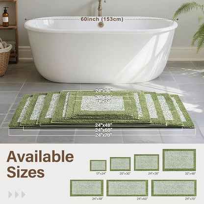 60x24 Long Bathroom Rugs Washable Non Slip, Olive Green Bath Mat for Bathroom Floor Tub, Soft Absorbent Quick Dry Mats for Shower,Bathtub,Home Decor