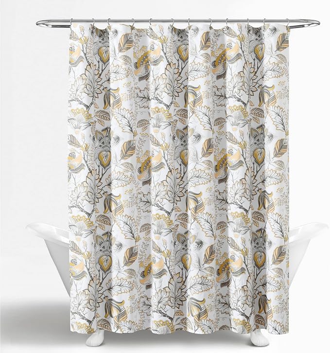 Lush Decor Cynthia Jacobean Shower Curtain, 72" x 72", Yellow & Gray