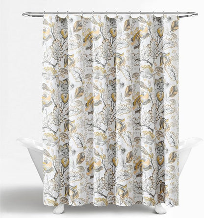 Lush Decor Cynthia Jacobean Shower Curtain, 72" x 72", Yellow & Gray