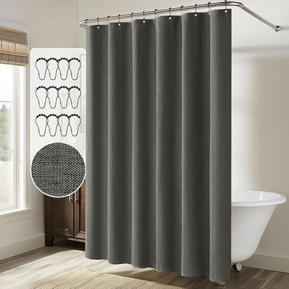 MIULEE 72 x 84 Extra Long Linen Shower Curtain Charcoal Grey 12 Metal Hooks | Washable, Heavy Fabric Shower Curtain Set, Waterproof Thick Cloth Shower Curtain, Bathroom Hotel Bathtub