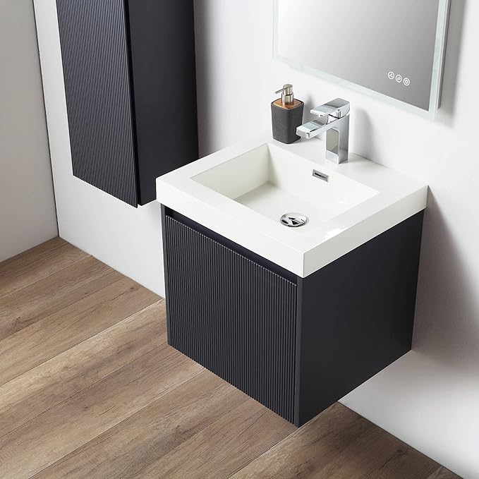 Blossom 20 Inch Bathroom Vanity with Sink, All Wood Wall Mounted Floating Bathroom Vanity Cabinet with Acrylic Sink, Bathroom Sink Cabinet with Soft-Close Drawer, Modern Style Vanities, Night Blue