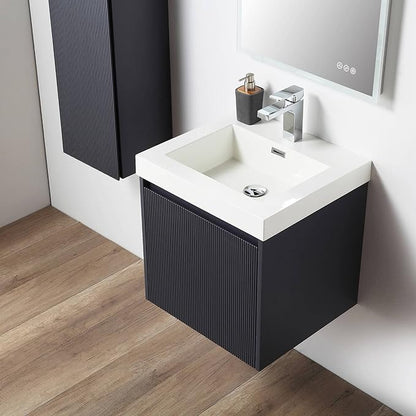 Blossom 20 Inch Bathroom Vanity with Sink, All Wood Wall Mounted Floating Bathroom Vanity Cabinet with Acrylic Sink, Bathroom Sink Cabinet with Soft-Close Drawer, Modern Style Vanities, Night Blue