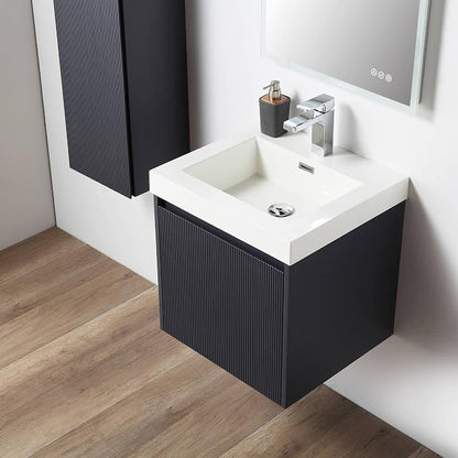 Blossom 20" Solid Wood Modern Floating Vanity - Designer Night Blue Small Bathroom Sink Cabinet with Extra Side Storage - Luxury Wall Mount Powder Room Vanity - Reinforced Acrylic Top - Soft-Close