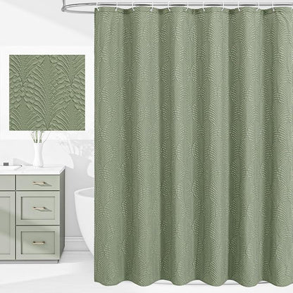72x84 Extra Long Shower Curtain, Sage Green 3D Embossed Half Bath Curtain