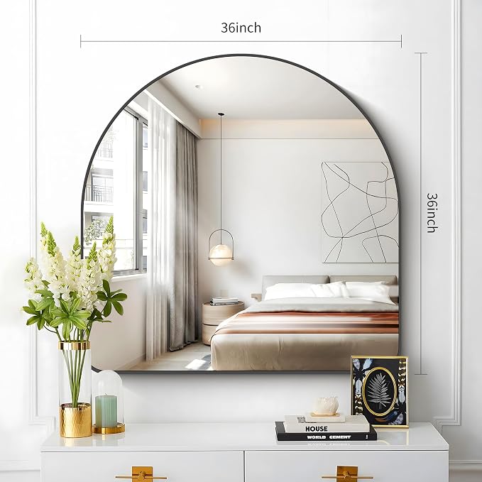 FORBATH Arched Bathroom Mirror 36x36 Inch, Black Bathroom Mirror Wall Mounted Modern Aluminum Alloy Frame Arch Mirror for Bedroom Living Room Entryway, Hanging or Leaning Against Wall