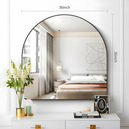 FORBATH Arched Bathroom Mirror 36x36 Inch, Black Bathroom Mirror Wall Mounted Modern Aluminum Alloy Frame Arch Mirror for Bedroom Living Room Entryway, Hanging or Leaning Against Wall