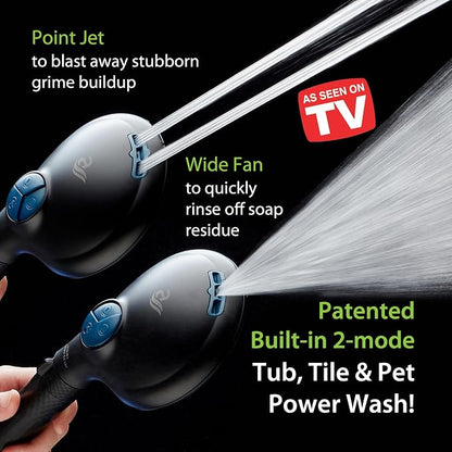 AquaCare 4X 10-Mode High Pressure Hand Shower w/Filter & 2-mode Power Wash | Filters Chlorine & Toxins, Softens Hard Water for Healthy Skin & Hair. Handheld Power Head Cleans Tub, Tile & Pets / Black