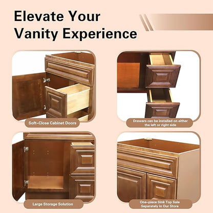 30" Shaker Bathroom Vanity Sink Base with Drawers (Ready-to-Assemble) (Maple Walnut Vanity Base)