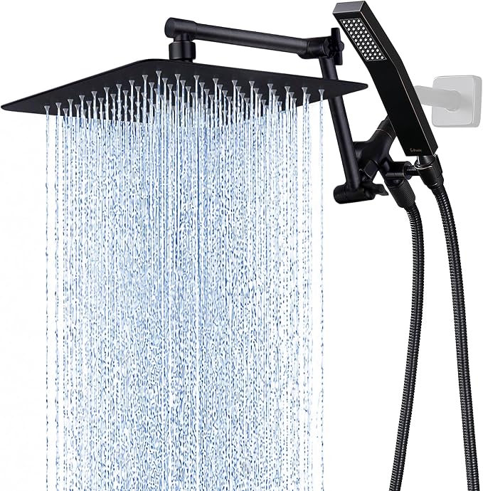 G-Promise All Metal 10 Inches Rainfall Shower Head with Handheld Combo | All Metal, Built to Last, Easy Install, Adjustable Height & Angle for All Heights, Extra Long Hose, Modern Upgrade