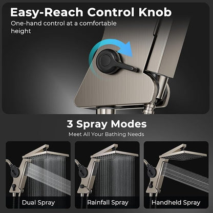 MakeFit Filtered Rain Shower Head with Handheld Combo High Pressure 12'' Rainfall Shower Heads & Hidden Detachable Wand Dual Showerhead Water Softener for Hard Water Easy Filter Replacement