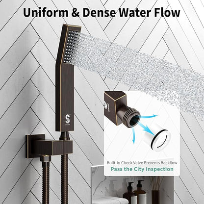 SR SUN RISE 12 Inch Oil Rubbed Bronze Shower System Brass Bathroom Luxury Rain Mixer Shower Combo Set Ceiling Mounted Rainfall Shower Head System Faucet Trim Repair Kits with Rough-In Valve and Trim