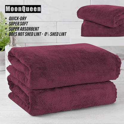 MOONQUEEN 6 Pack Premium Bath Towel Set - Quick Drying - Microfiber Coral Velvet Highly Absorbent Towels - Multipurpose Use as Bath Fitness, Bathroom, Shower, Sports, Yoga Towel (Burgundy)