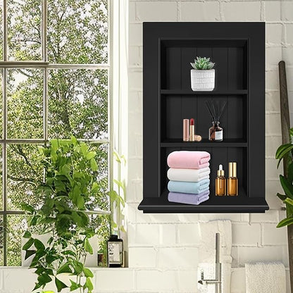 Royxen Recessed Medicine Cabinet 13.8 x 23.8 Inch, Medicine Cabinets, Large Medicine Cabinet, 3-Tier Bathroom Cabinets Wall Mount for Home Storage, Black