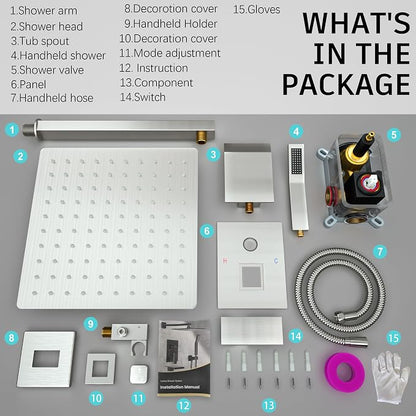 Rain Shower System High Pressure Shower Head 10 inch with Tub Spout,Wall Mounted Waterfall Bathroom Shower Faucet Sets Complete with Handheld Spray,Shower Valve and Trim kit,Brushed Nickel | Safe Pressure Balance Valve Bathroom Shower Faucet Set with H...