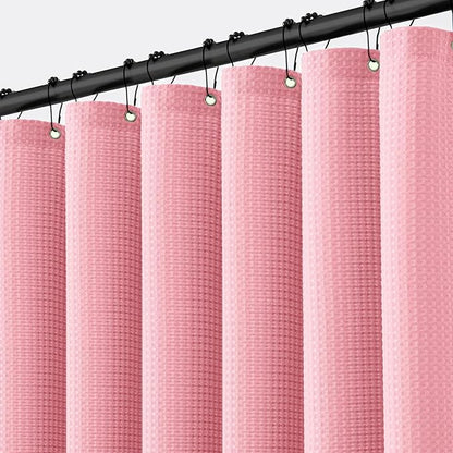 MIULEE Waffle Weave Fabric Shower Bath Curtain with 12 Metal Hooks 260GSM Heavy Duty Washable Waterproof Narrow Thick Cloth Shower Curtains Set for Bathroom Hotel, W72*L72, Blush Pink