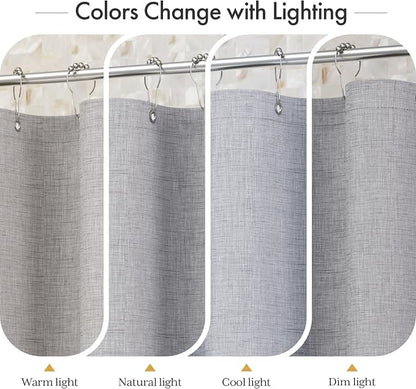 Bathway Modern Scalloped Shower Curtain Linen Textured, Light Gray Shower Curtain Set with 12 Metal Hooks, Neutral Cute Elegant Shower Curtain with Black Border for Bathroom, 72x72 Inches