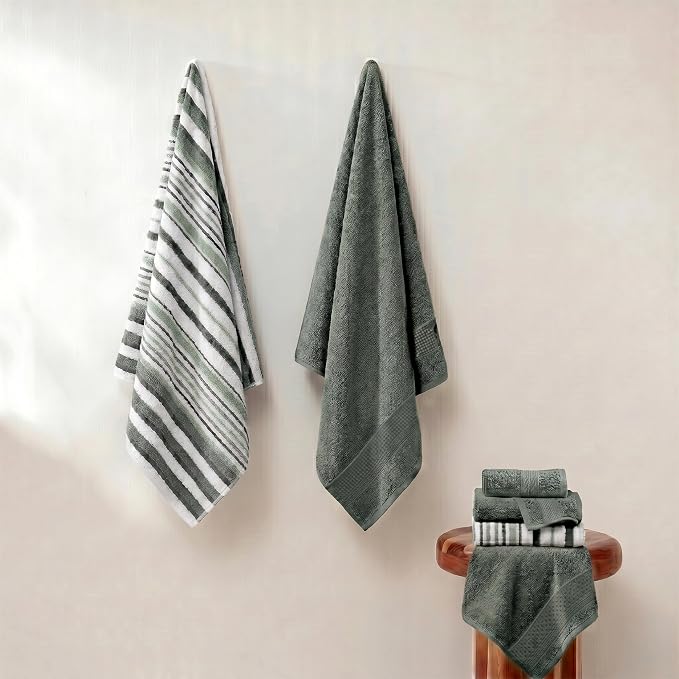 Modern Threads Pax 6-Piece Reversible Yarn Dyed Jacquard Towel Set - Bath Towels, Hand Towels, & Washcloths - Super Absorbent & Quick Dry - 100% Combed Cotton, Ivy